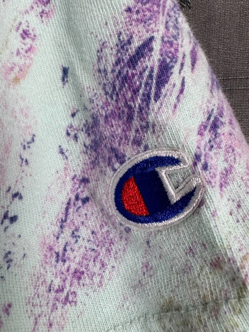 Champion Crayon Brushstroke Blur Retro AOP Abstract Tee Mint Purple Men’s Sz L - Picture 4 of 7